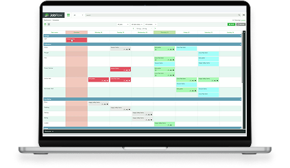 JobFlow scheduling board open on a laptop